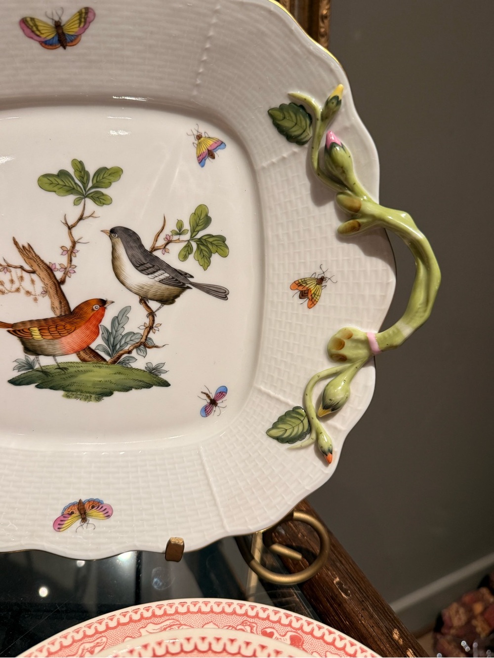 Herend Bird Motif Decorative Serving Platter - White and Green